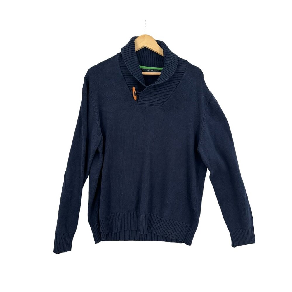 Sean John Men's Navy‎ Shawl Collar Sweater XL Grandpacore Cotton Pullover